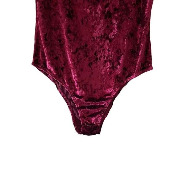 ClockHouse Wine Crushed Round Neck Velvet Soft One Piece  Bodysuit SZ L #1530 - Picture 3 of 12